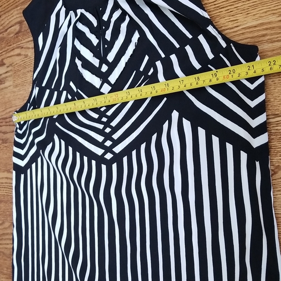 (XL) Beaded Detailing Striped Long Tank Top Blouse Flowy Keyhole Cutout Office - Picture 3 of 5